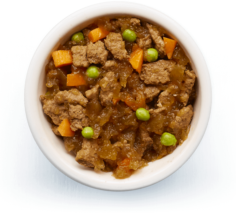An image of Tails wet food. Braised fillets of beef with vegetables in tasty jelly.
